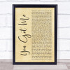 Olivia Lane You Got Me Rustic Script Song Lyric Print