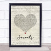 OneRepublic Secrets Script Heart Song Lyric Print