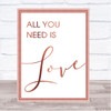 Rose Gold Beatles All You Need Is Love Song Lyric Music Wall Art Print