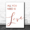 Rose Gold Beatles All You Need Is Love Song Lyric Music Wall Art Print