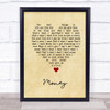 The Flying Lizards Money Vintage Heart Song Lyric Print