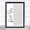 The Rolling Stones Don't Stop White Script Song Lyric Print