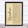 Van Morrison Moondance Rustic Script Song Lyric Print