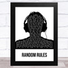 Silver Jews Random Rules Black & White Man Headphones Song Lyric Music Art Print