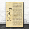 Diddy - Dirty Money feat. Chris Brown Yesterday Rustic Script Song Lyric Music Art Print