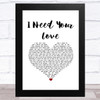 Keane I Need Your Love White Heart Song Lyric Music Art Print