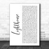 Westlife Lighthouse White Script Song Lyric Music Art Print