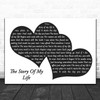 Neil Diamond The Story Of My Life Landscape Black & White Two Hearts Song Lyric Art Print