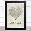 Bakar Hell N Back Script Heart Song Lyric Art Print