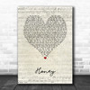 Bobby Goldsboro Honey Script Heart Song Lyric Art Print