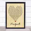 Perfect Ed Sheeran Vintage Heart Song Lyric Music Wall Art Print