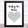 Michael Jackson Baby Be Mine White Heart Song Lyric Art Print