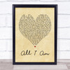 Jess Glynne All I Am Vintage Heart Song Lyric Music Wall Art Print