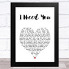 N-Dubz I Need You White Heart Song Lyric Art Print