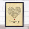 Everything But The Girl Missing Vintage Heart Song Lyric Music Wall Art Print