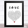 Nat King Cole L-O-V-E White Heart Song Lyric Art Print