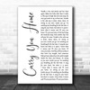 James Blunt Carry You Home White Script Song Lyric Art Print