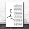 Avicii with Chris Martin Heaven White Script Song Lyric Art Print