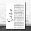 Allman Brothers Band Soulshine White Script Decorative Wall Art Gift Song Lyric Print