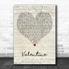 Atlas Valentine Script Heart Decorative Wall Art Gift Song Lyric Print