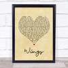 Birdy Wings Vintage Heart Song Lyric Music Wall Art Print