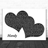 Barry Manilow Mandy Landscape Black & White Two Hearts Decorative Gift Song Lyric Print