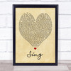 Sing Ed Sheeran Vintage Heart Song Lyric Music Wall Art Print