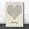 Beyoncé Sorry Script Heart Decorative Wall Art Gift Song Lyric Print Beyoncé Sorry Script Heart Decorative Wall Art Gift Song Lyric Print