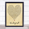 Budapest George Ezra Vintage Heart Song Lyric Music Wall Art Print