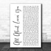 Bon Jovi All About Lovin' You White Script Decorative Wall Art Gift Song Lyric Print