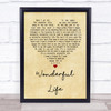 Black Wonderful Life Vintage Heart Song Lyric Music Wall Art Print