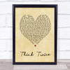 Celine Dione Think Twice Vintage Heart Song Lyric Music Wall Art Print