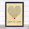 Culture Club Love Is Love Vintage Heart Song Lyric Music Wall Art Print