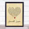 Doris Day Secret Love Vintage Heart Song Lyric Music Wall Art Print