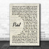 Dustin Kensrue Pistol Vintage Script Decorative Wall Art Gift Song Lyric Print