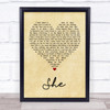 Jen foster She Vintage Heart Song Lyric Music Wall Art Print