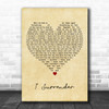 Hillsong I Surrender Vintage Heart Decorative Wall Art Gift Song Lyric Print