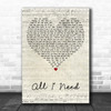 Jake Bugg All I Need Script Heart Decorative Wall Art Gift Song Lyric Print