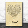 Maverick Sabre I Need Vintage Heart Song Lyric Music Wall Art Print