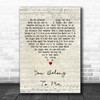 Jo Stafford You Belong To Me Script Heart Decorative Wall Art Gift Song Lyric Print