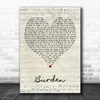 Keith Urban Burden Script Heart Decorative Wall Art Gift Song Lyric Print