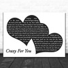 Madonna Crazy For You Landscape Black & White Two Hearts Decorative Gift Song Lyric Print