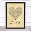The Cranberries Zombie Vintage Heart Song Lyric Music Wall Art Print