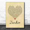 The Cranberries Zombie Vintage Heart Song Lyric Music Wall Art Print