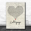 MIKA Lollipop Script Heart Decorative Wall Art Gift Song Lyric Print