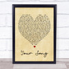 Your Song Elton John Vintage Heart Song Lyric Music Wall Art Print