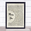 Marry You Bruno Mars Song Lyric Vintage Script Music Wall Art Print