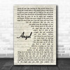 Sarah McLachlan Angel Vintage Script Song Lyric Music Wall Art Print