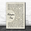 Redemption Song Bob Marley Script Song Lyric Music Wall Art Print