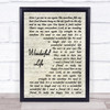 Black Wonderful Life Vintage Script Song Lyric Music Wall Art Print